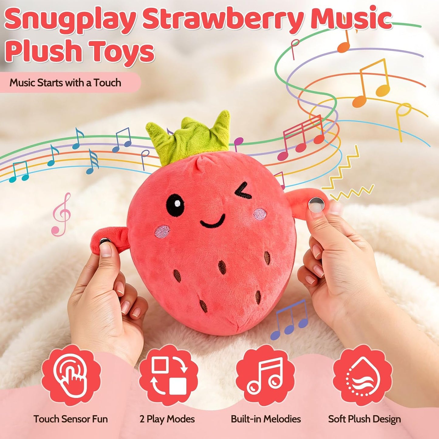 Interactive Music Plush Toy Set, Musical Sensory Toys, Strawberry