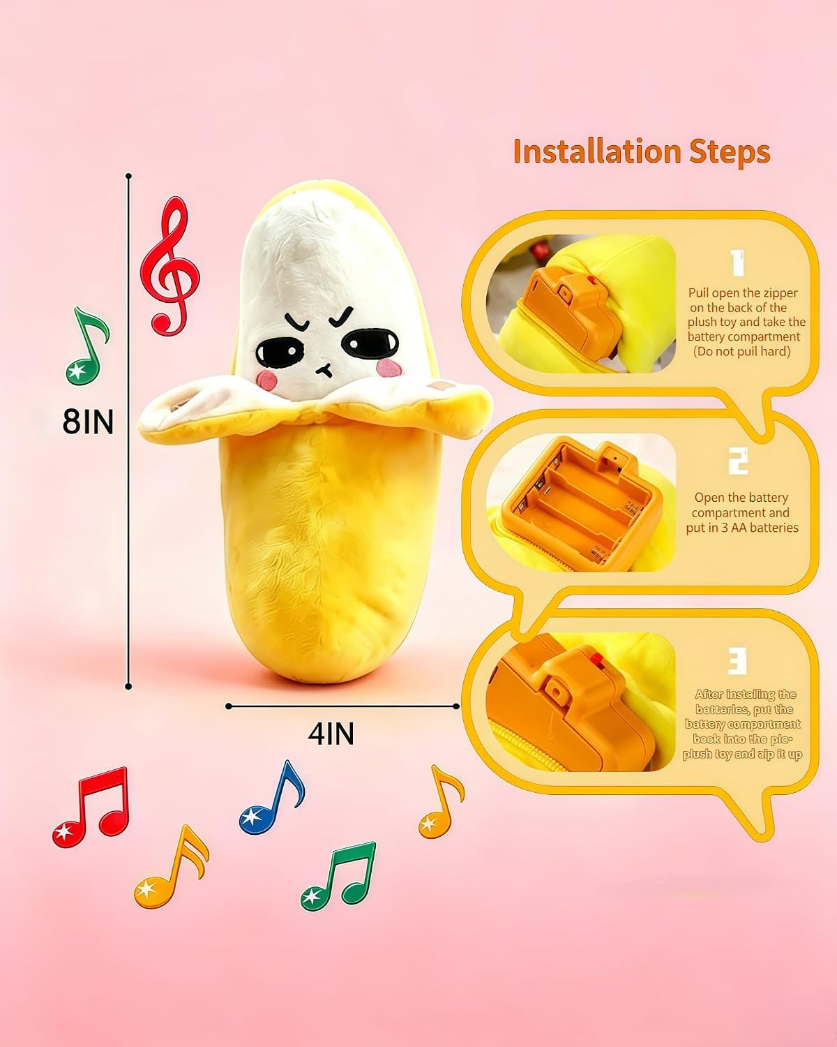 Child Musical Sensory Toy,Interactive Plush Toy with Sounds，Yellow Banana