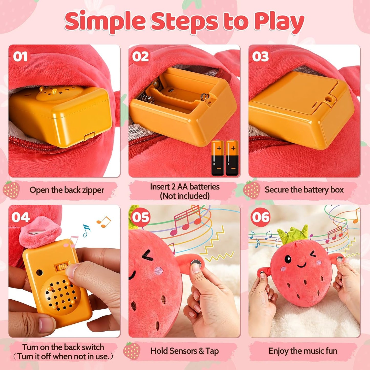 Interactive Music Plush Toy Set, Musical Sensory Toys, Strawberry