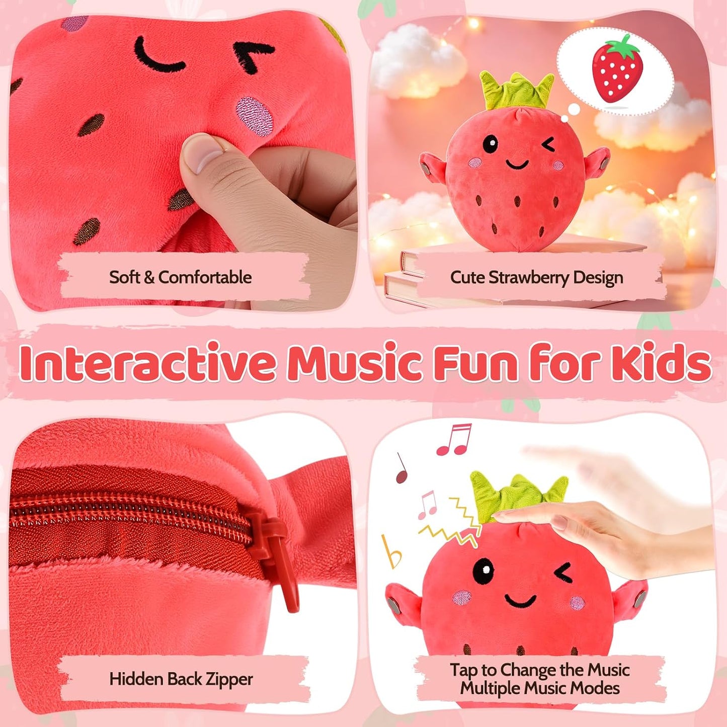 Interactive Music Plush Toy Set, Musical Sensory Toys, Strawberry